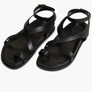 Women's Black Strappy Ankle Sandals with Toe Loop